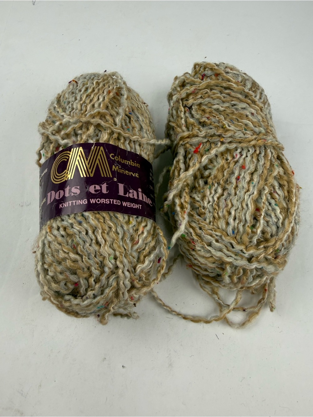 Columbia Menerca 2 Skeins of Jungle Yarn Wool Blend Beige One Skein Missing Tag